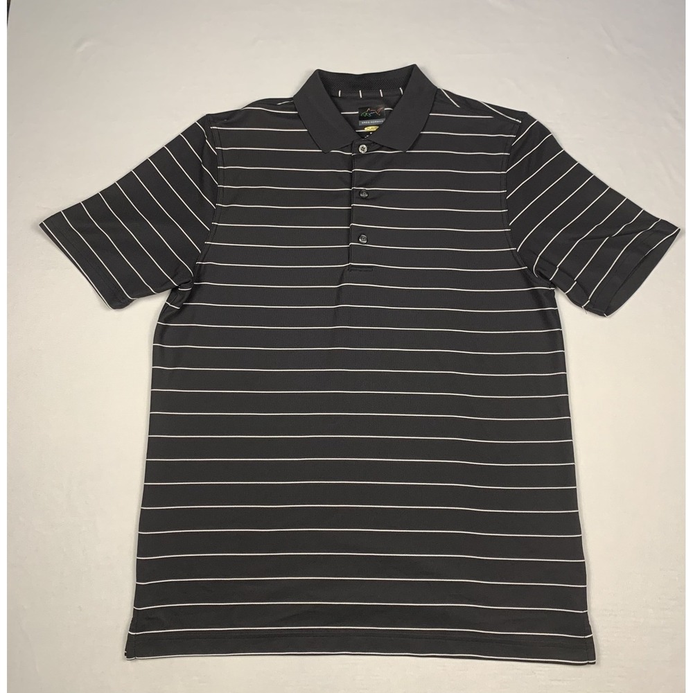 Greg Norman Play Dry Golf Polo Mens Medium Black Striped Performance Shirt